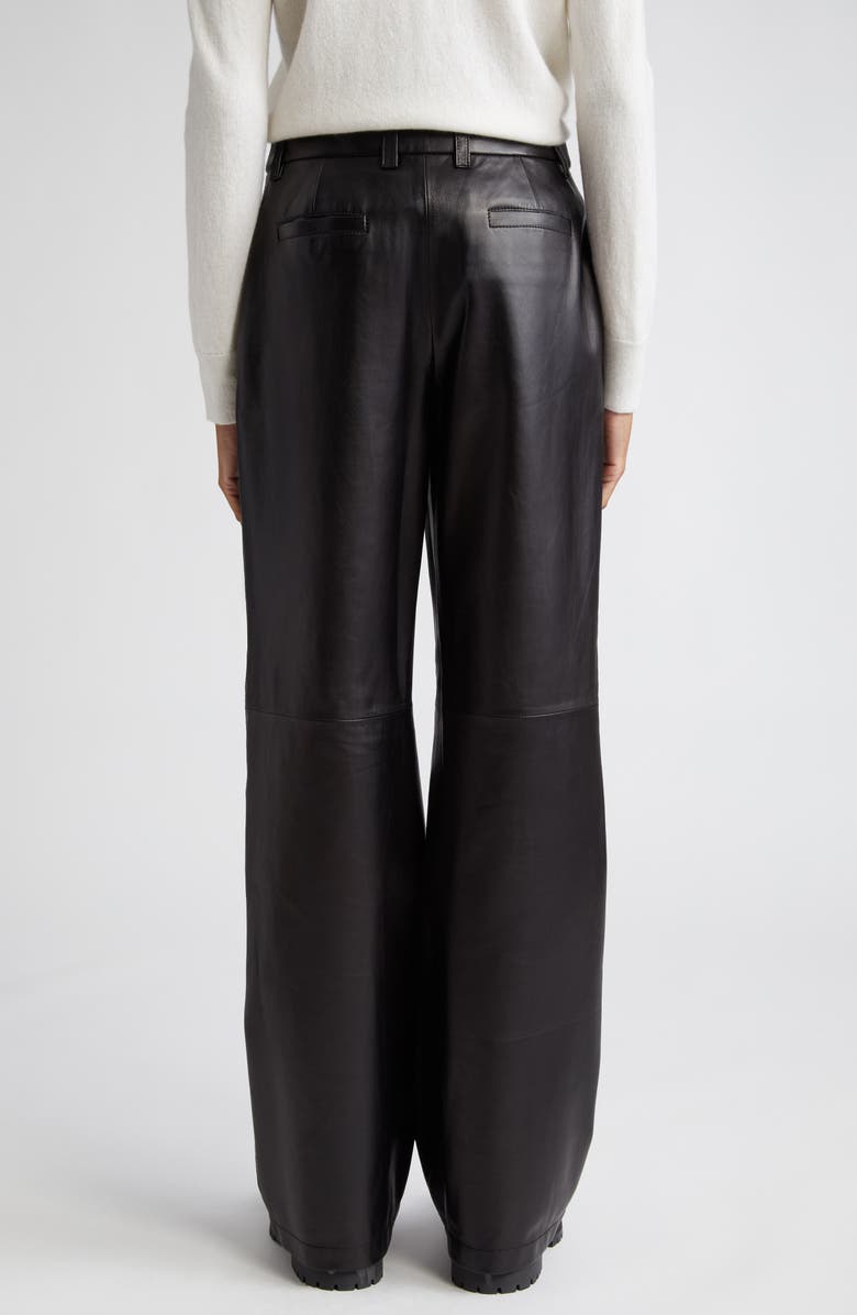 Lafayette 148 New York Sullivan Wide Leg Lambskin Leather Pants, Alternate, color, Black