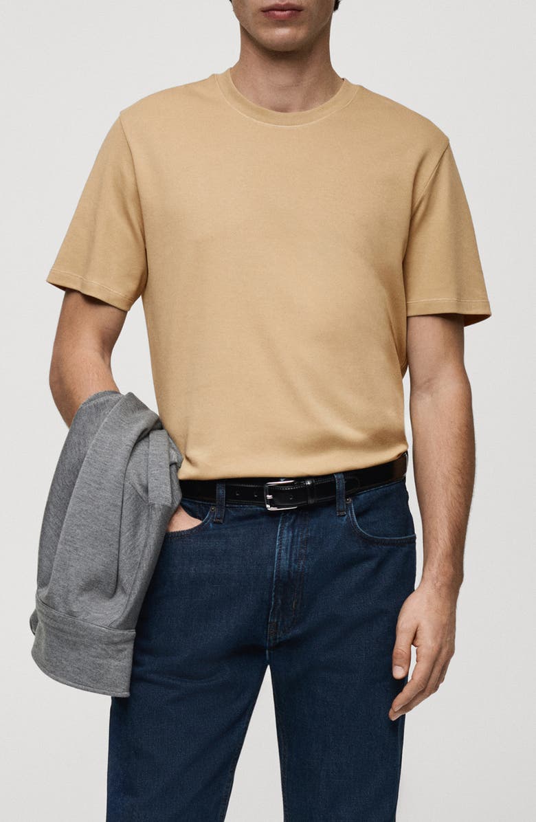 MANGO Regular Fit Medium Weight Cotton T-Shirt, Main, color, Light Medium Brown