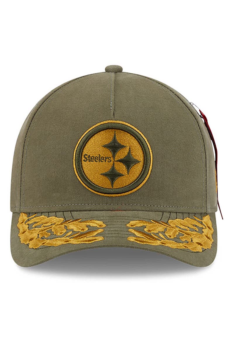 Men's New Era x Alpha Industries  Olive Pittsburgh Steelers A-Frame 9FORTY Adjustable Hat, Alternate, color, Olive