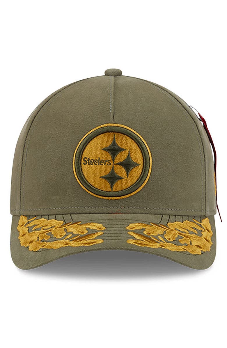 New Era x Alpha Industries Men's New Era x Alpha Industries  Olive Pittsburgh Steelers A-Frame 9FORTY Adjustable Hat, Alternate, color, Olive