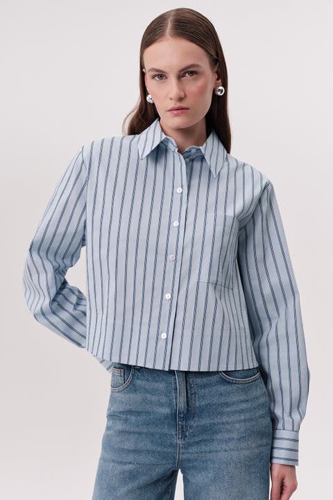 Kaylie Collar Side Slit Striped Shirt