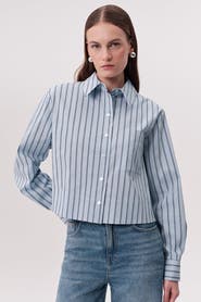 Exquise Kaylie Collar Side Slit Striped Shirt