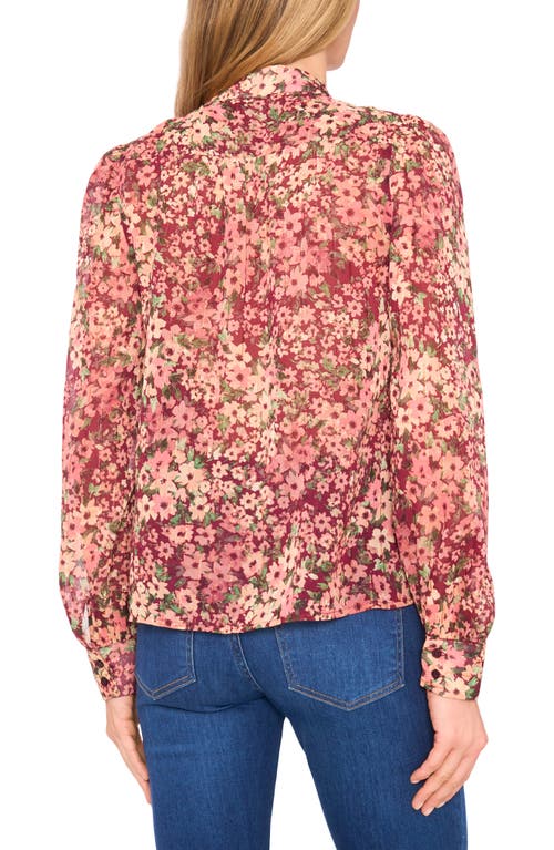Cece Floral Metallic Stripe Long Sleeve Top In Multi
