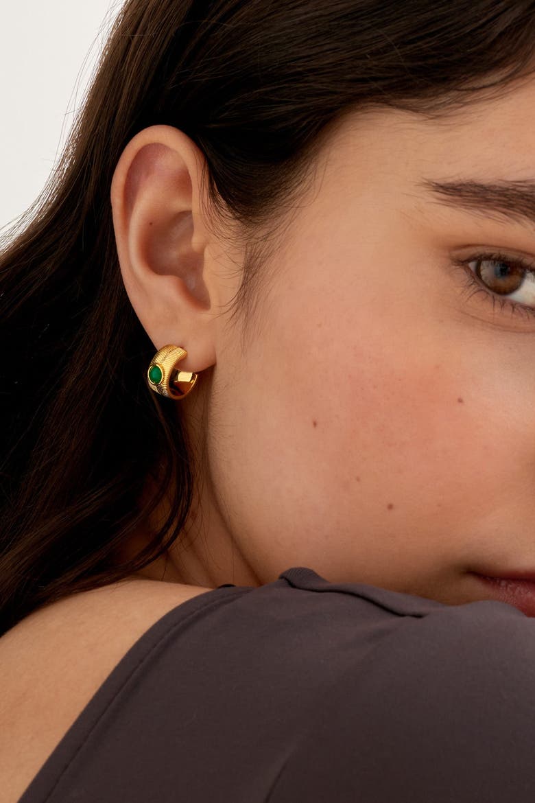 'May' Waterproof Gold Birthstone Hoop Earrings, Alternate, color, May