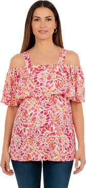 Jessica London Stretch Knit Cold Shoulder Ruffle Tunic