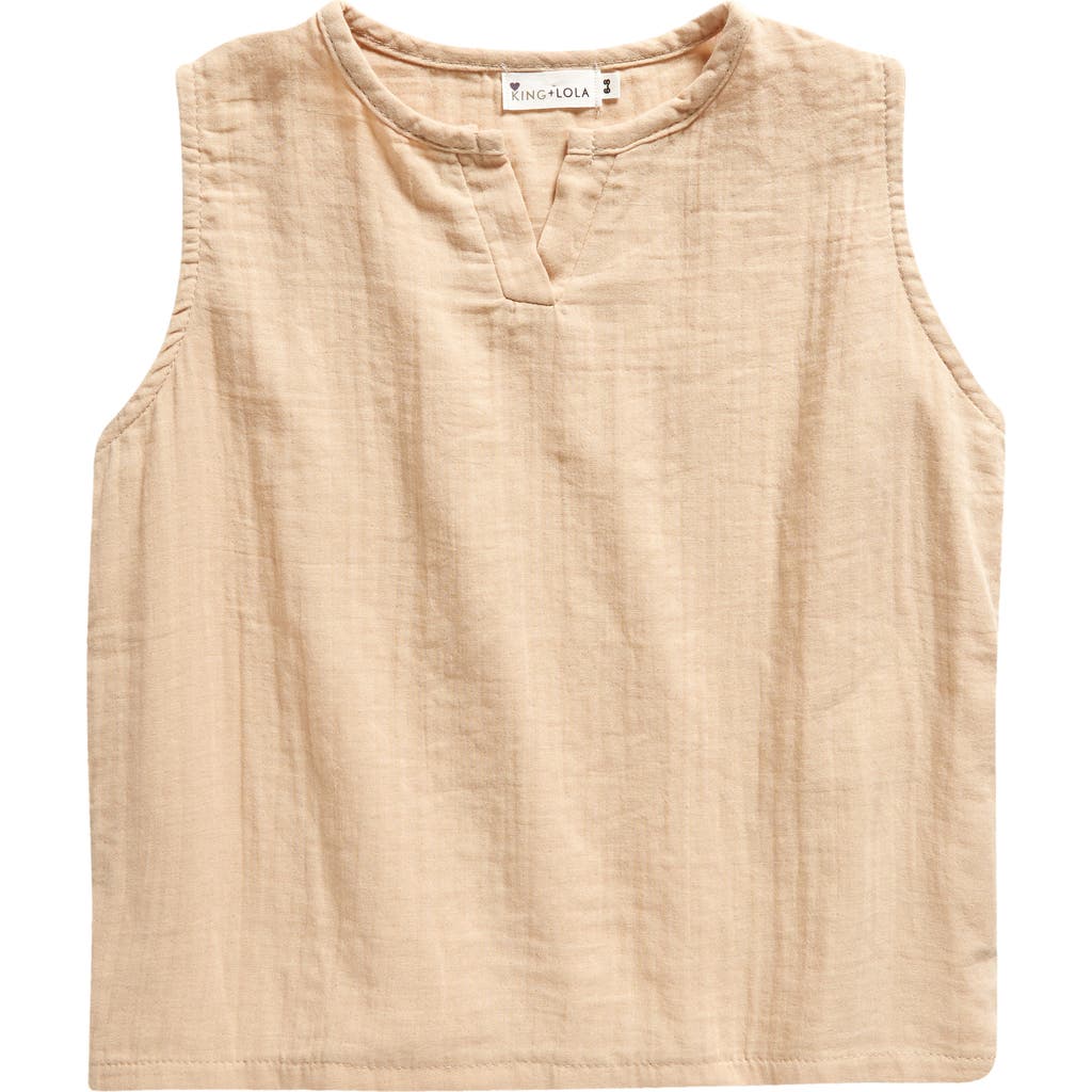 King + Lola Kids' Cotton & Linen Notch Neck Tank in Wheat
