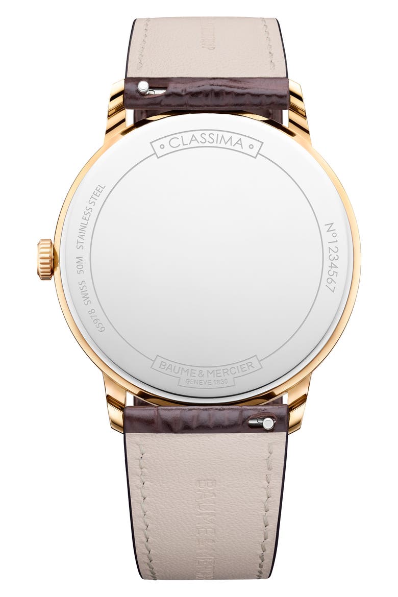Classima Leather Strap Watch, 40mm, Alternate, color, SILVER