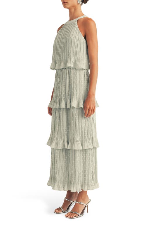 Arose Studio Lauren Tiered Swiss Dot Chiffon Dress In Gray
