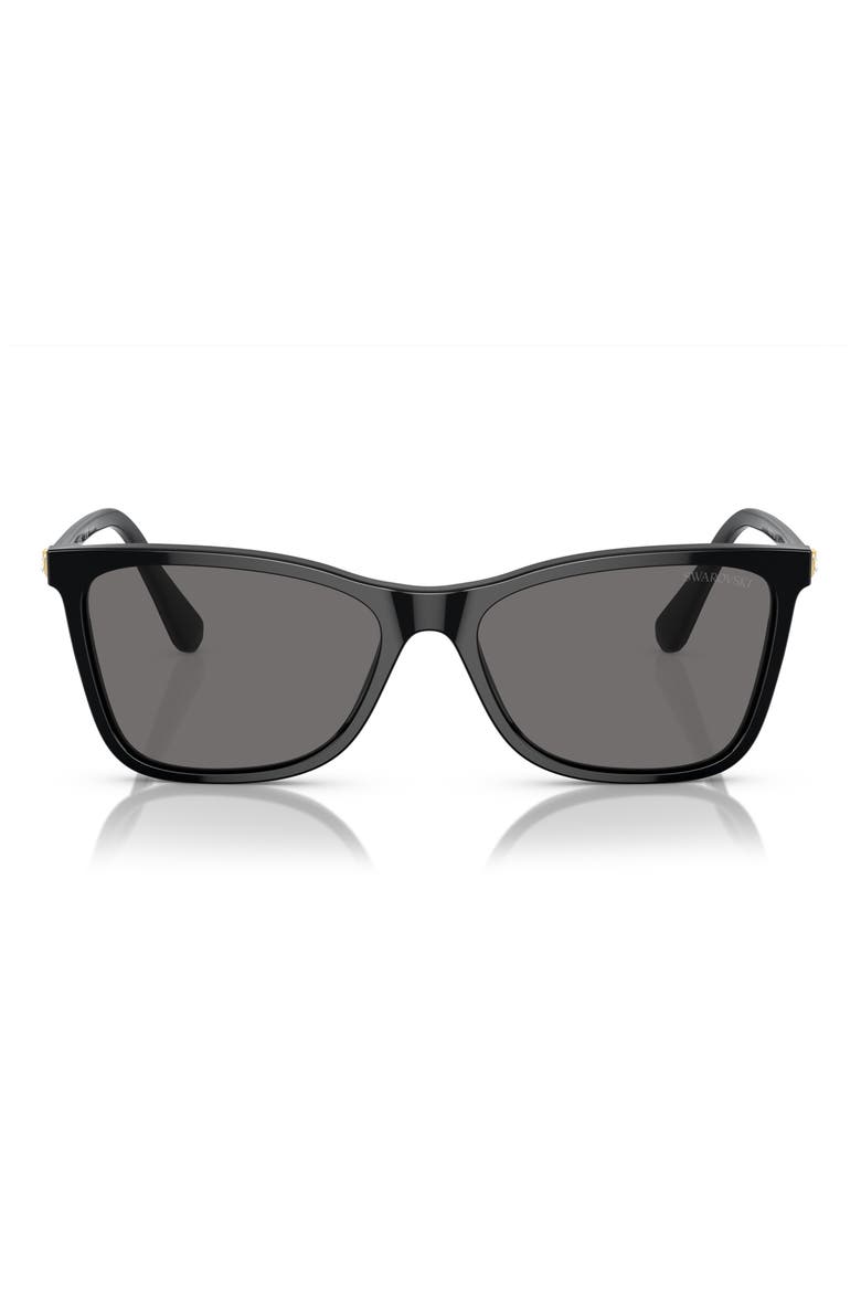 55mm Polarized Rectangular Sunglasses, Main, color, BLACK