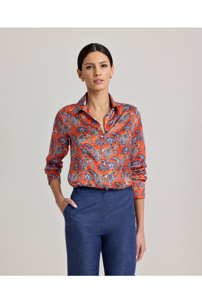 Sidney Liberty Silk Satin Fitted Shirt, Alternate, color, Fiery Red Orange Paisley