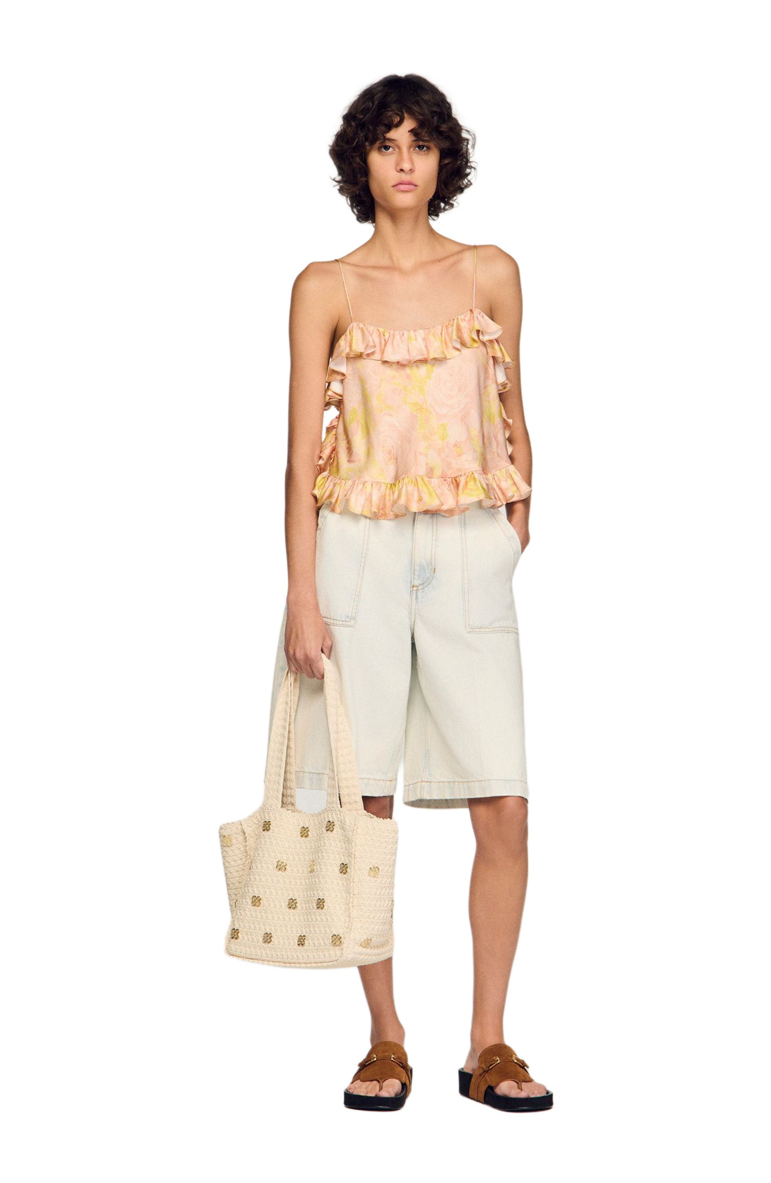 SANDRO Crochet bag with tassels, Alternate, color, Ecru