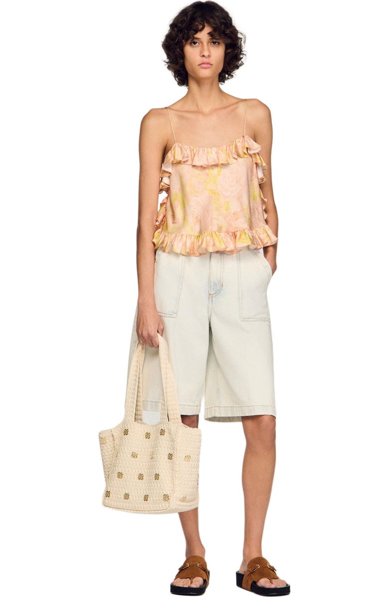 SANDRO Crochet bag with tassels, Alternate, color, Ecru