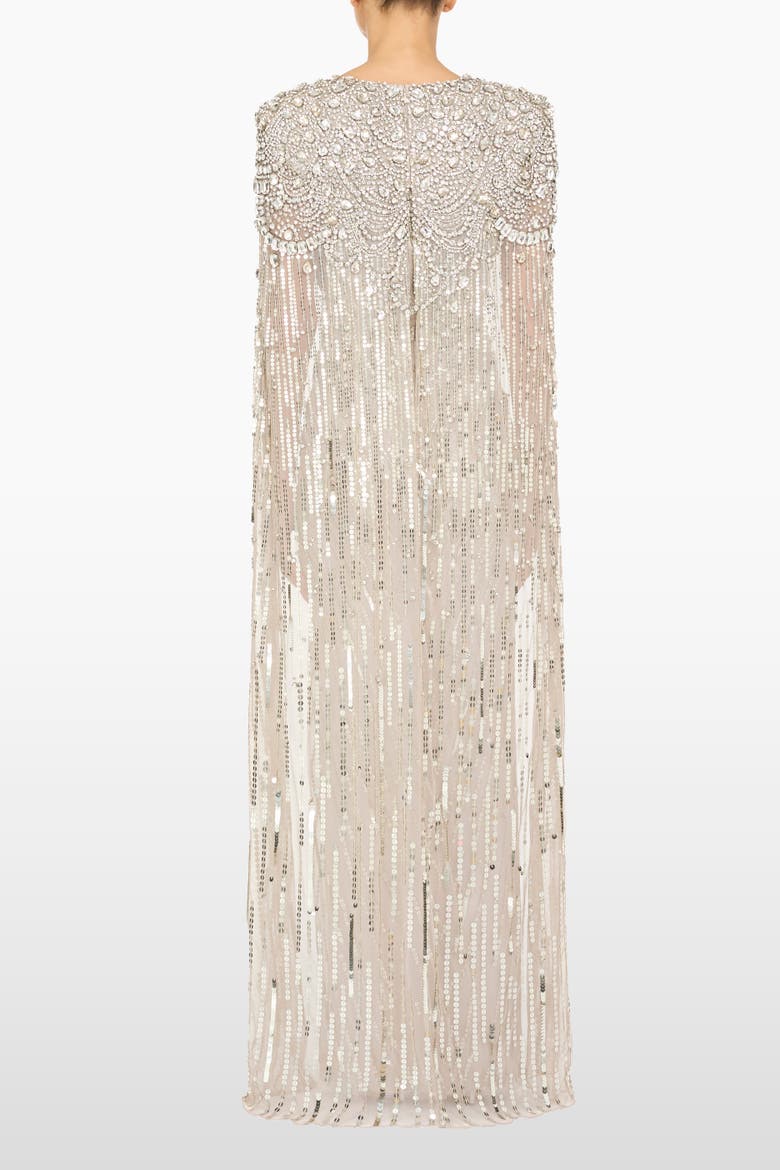 Lotus Lady Sequin-Embellished Cape Gown, Alternate, color, Platinum