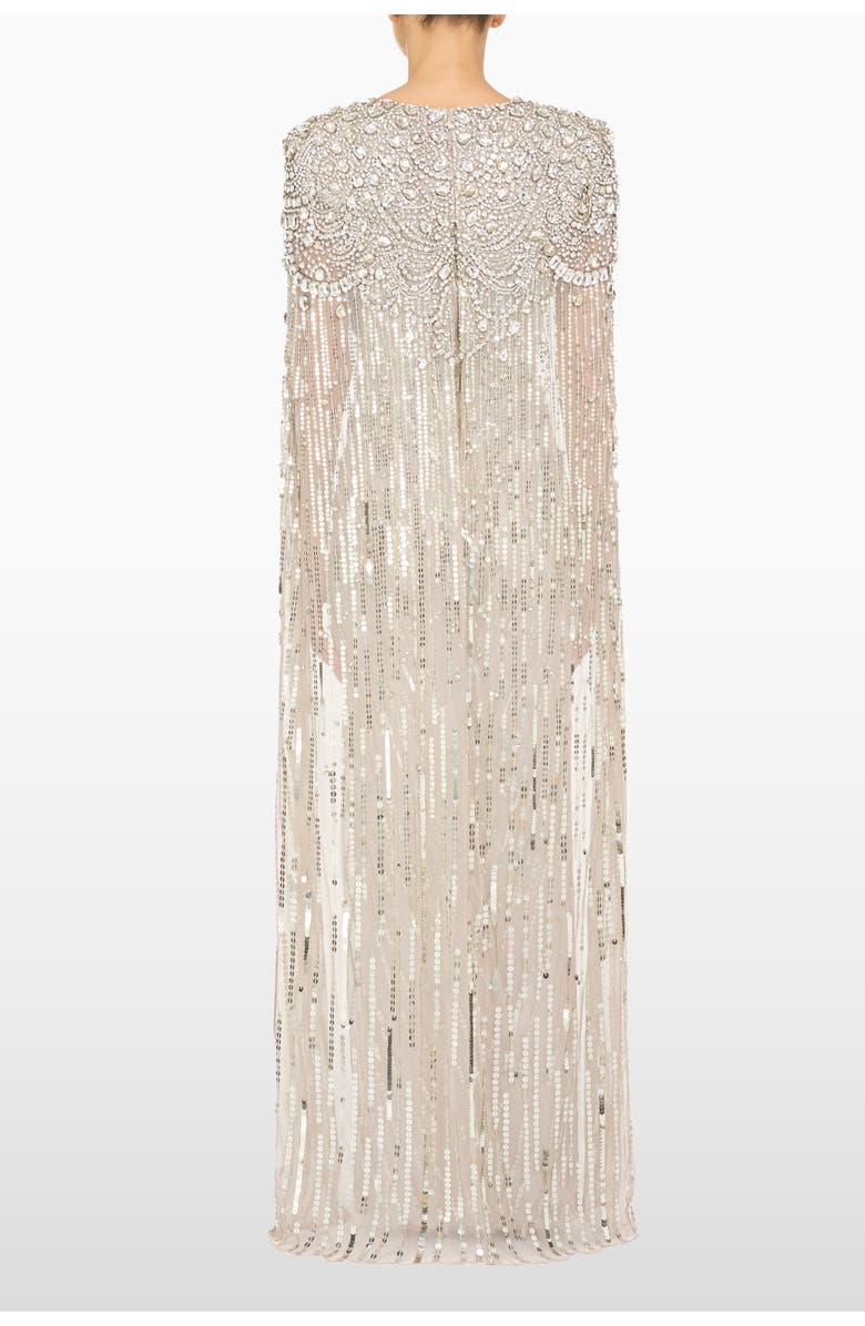 Jenny Packham Lotus Lady Sequin-Embellished Cape Gown, Alternate, color, Platinum