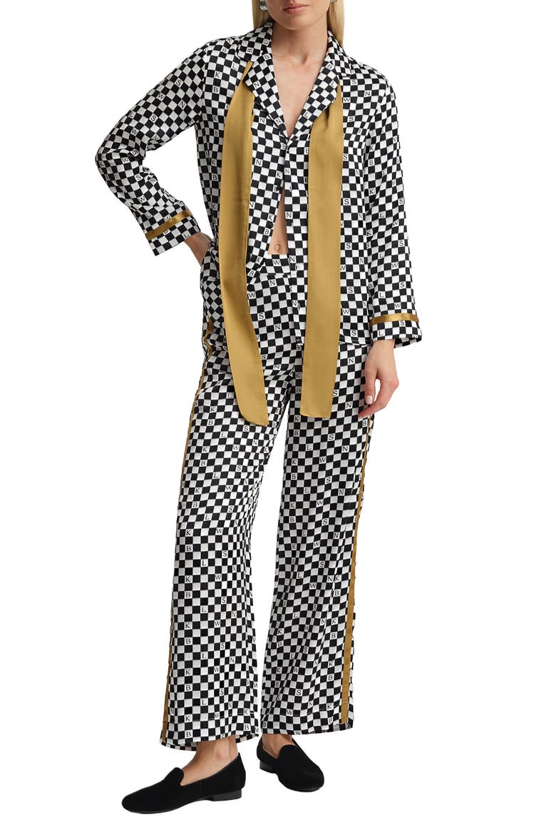 Checkerboard Unisex Long Pajama Set, Alternate, color, Black & White