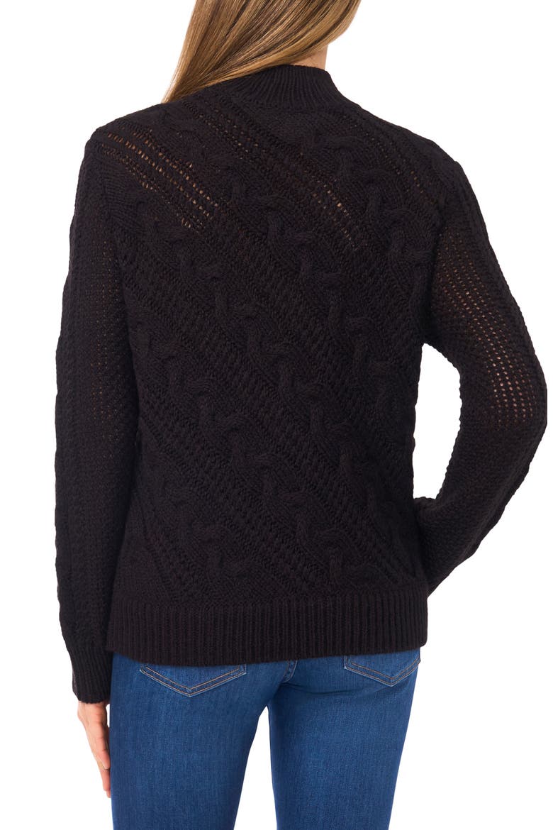 Diagonal Cable Mock Neck Sweater, Alternate, color, RICH BLACK