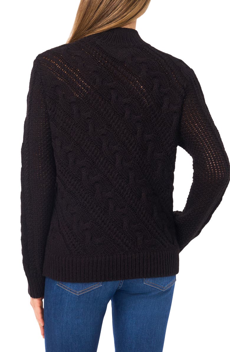 Halogen<sup>®</sup> Diagonal Cable Mock Neck Sweater, Alternate, color, Rich Black