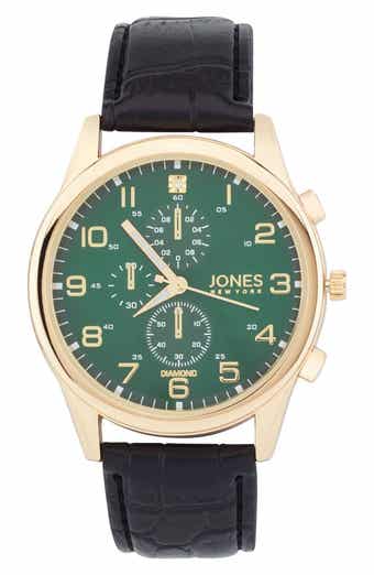 Jones New York Diamond Chronograph Croc Embossed Leather Strap Watch, 42mm