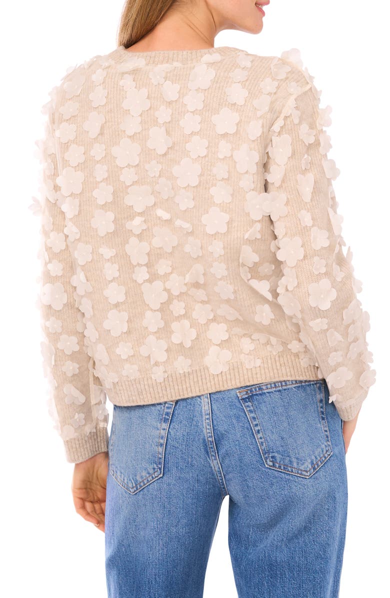 CeCe Floral Appliqué Crewneck Sweater, Alternate, color, Oatmeal