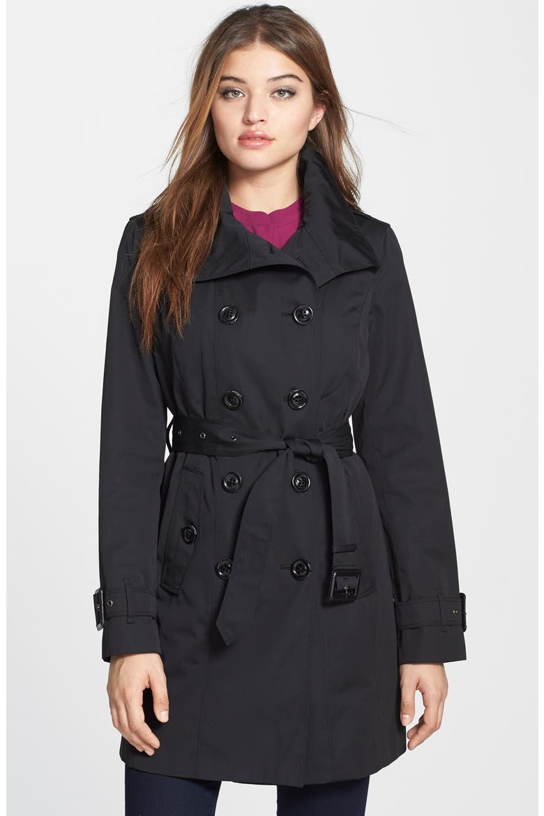 Double Breasted Trench Coat with Detachable Liner, Main, color, BLACK