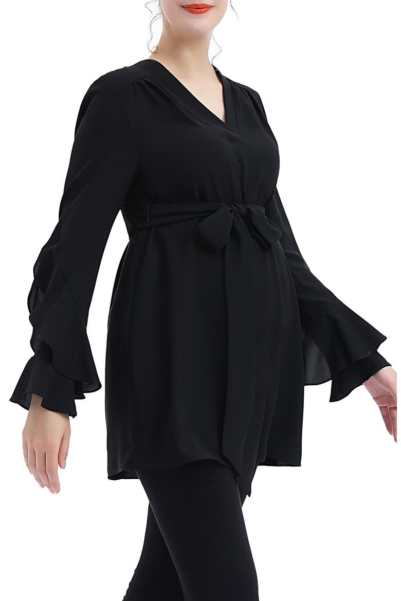Kay Long Sleeve Belted Maternity Blouse, Alternate, color, BLACK