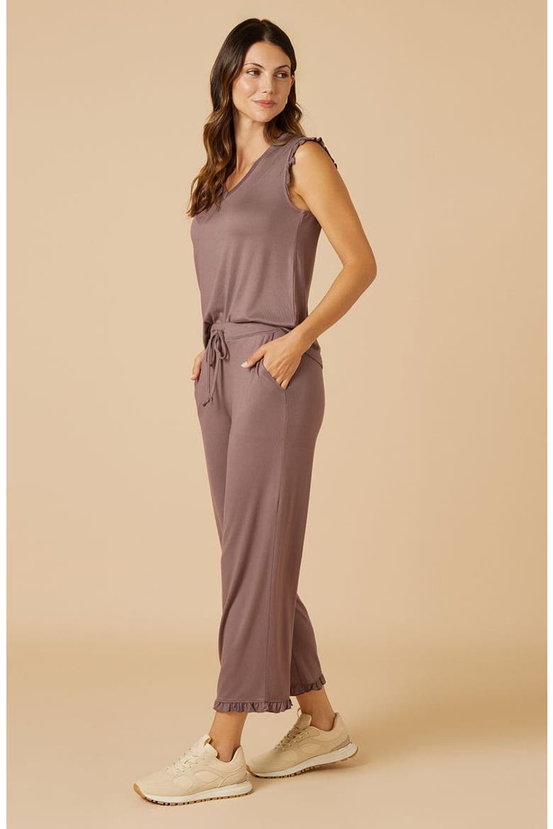 Dream Ruffle V-neck with Cropped Ruffle Edge Pant, Main, color, Driftwood