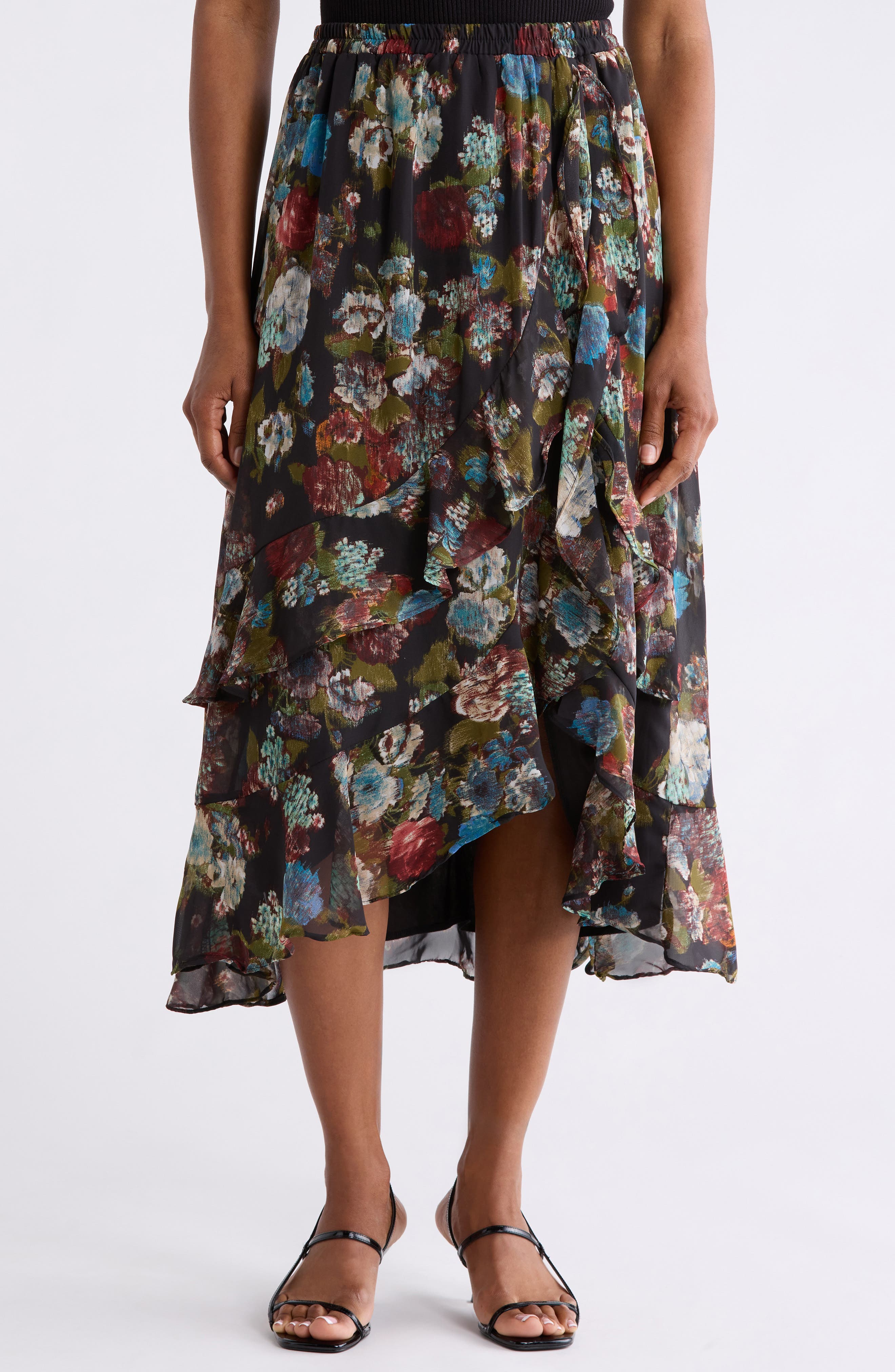 Floral High-Low Skirt
