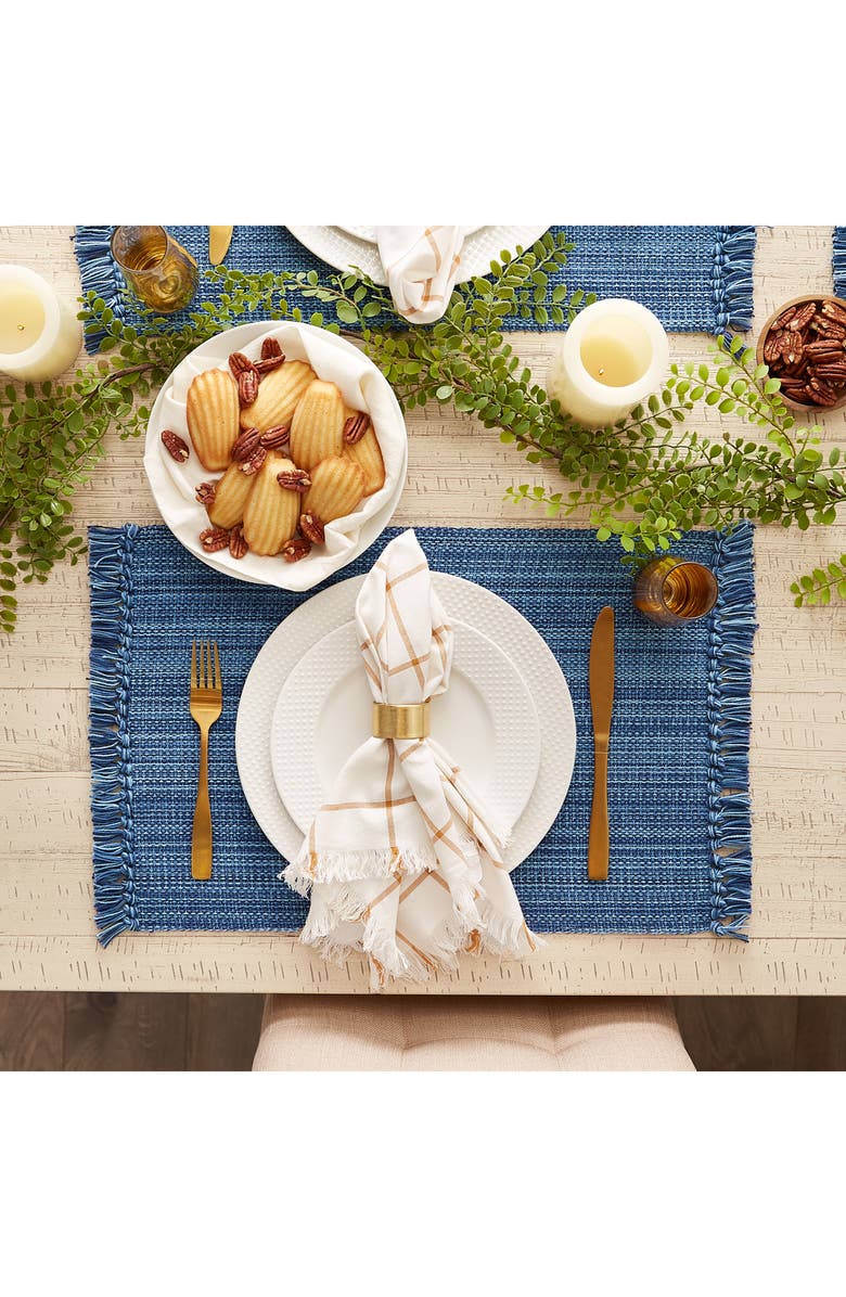 Design Imports Variegated Fringe Set of 4 Placemats, Alternate, color, Blue