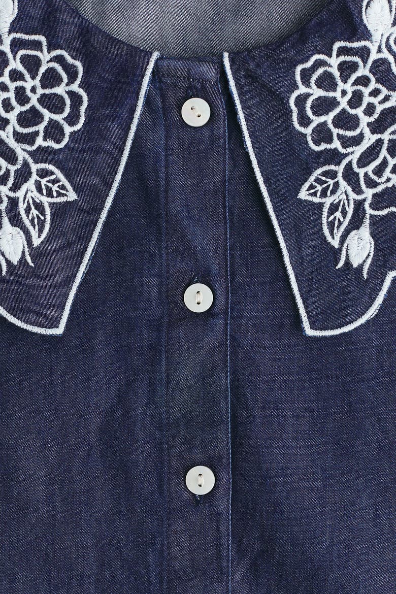 Embroidered-collar Denim Blouse, Alternate, color, Dark denim blue
