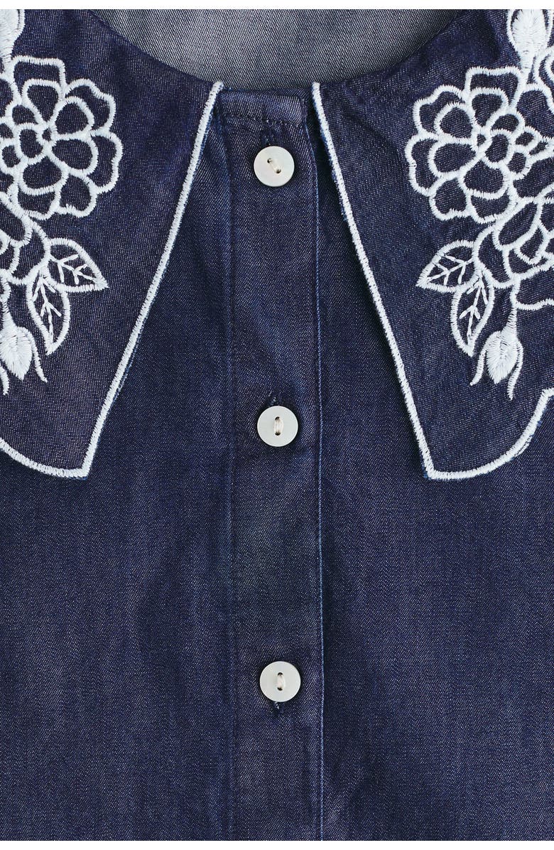 H&M Embroidered-collar Denim Blouse, Alternate, color, Dark Denim Blue