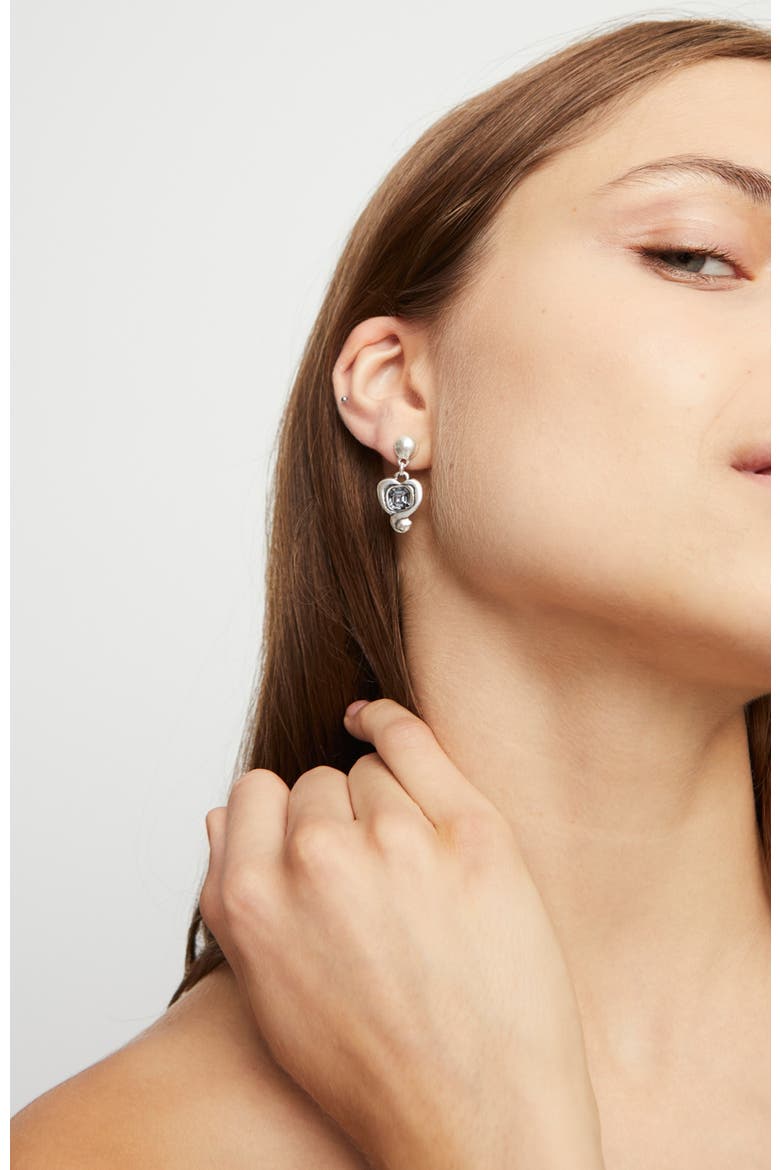 Heart & Crystal Drop Earrings, Alternate, color, Silver