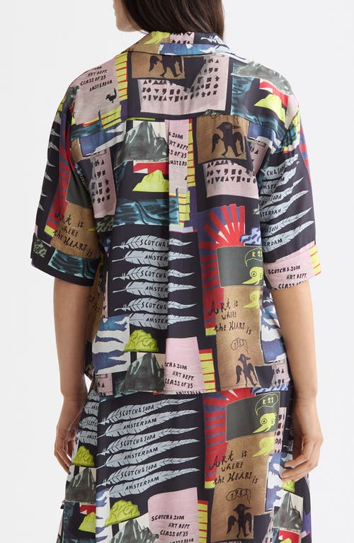 Scotch & Soda Art Department Collage Print Short Sleeve Button-up Shirt In Multi