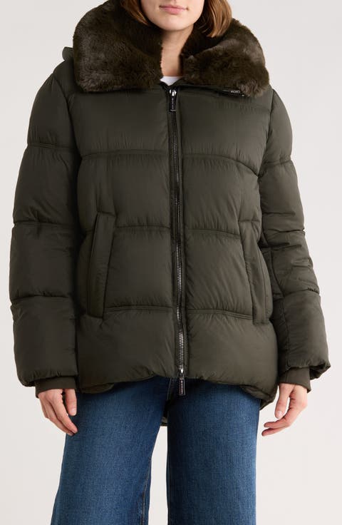 Faux Fur Trim Hooded Puffer Jacket