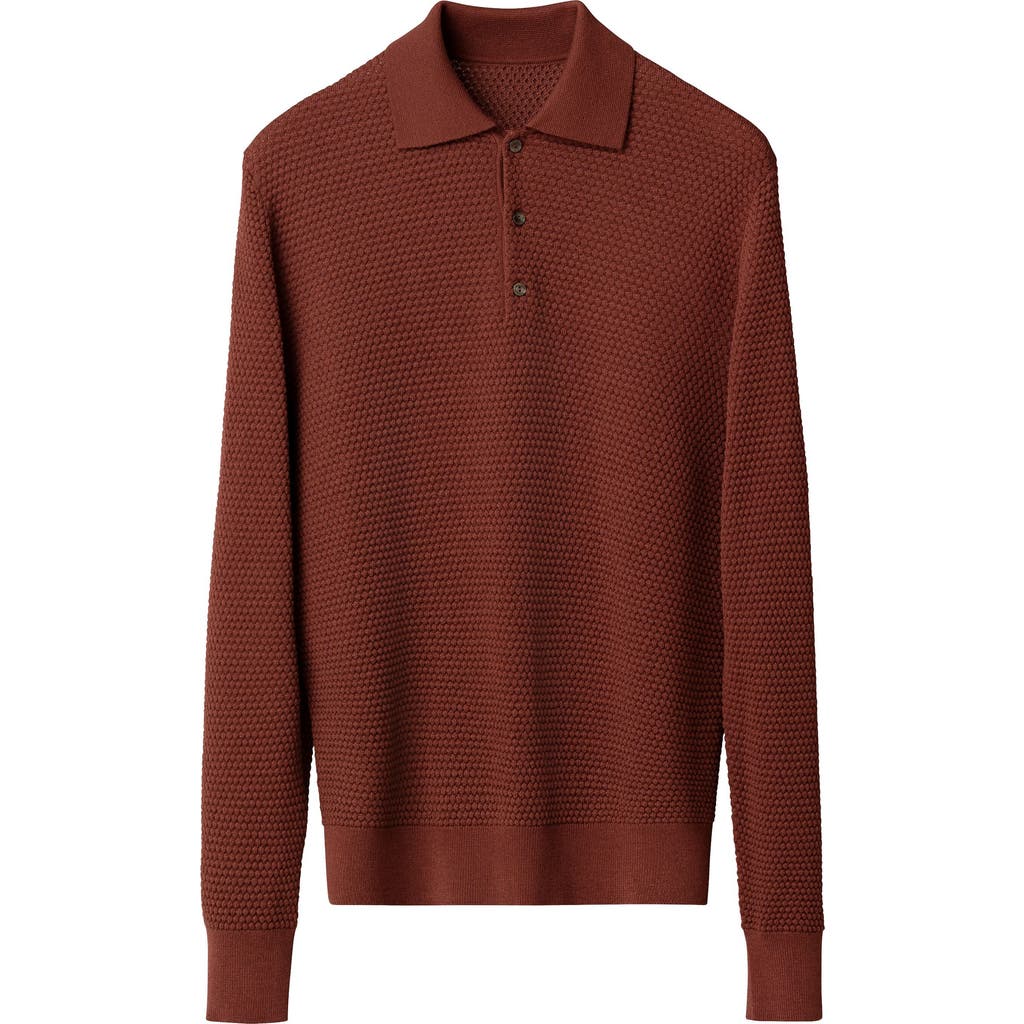 Eton Merino Wool Pop Stitch Long Sleeve Polo In Red