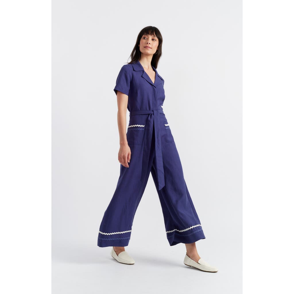 Chinti & Parker Linen Blend La Mer Jumpsuit In Admiral Blue