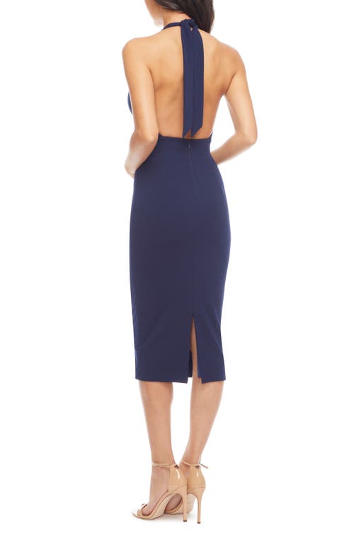 DRESS THE POPULATION DRESS THE POPULATION VANESSA HALTER BODY-CON MIDI DRESS