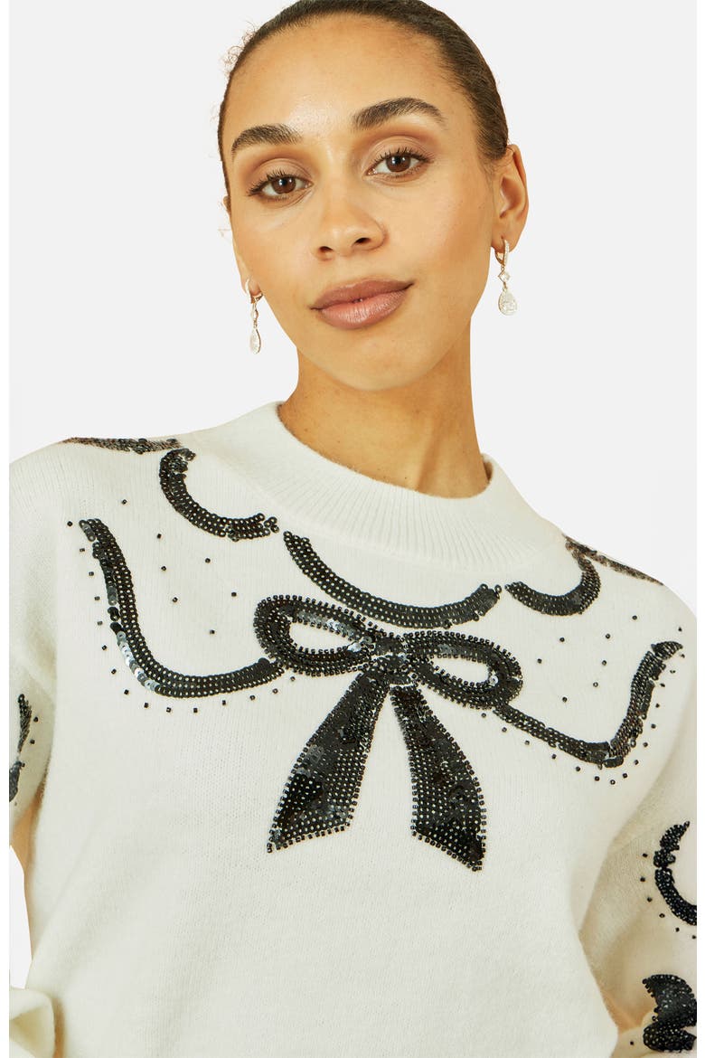 Sequinned Bow Neckline Sweater, Alternate, color, White