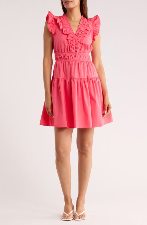 Ruffle V-Neck Cotton Minidress