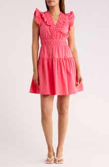 Vince Camuto Ruffle V-Neck Cotton Minidress