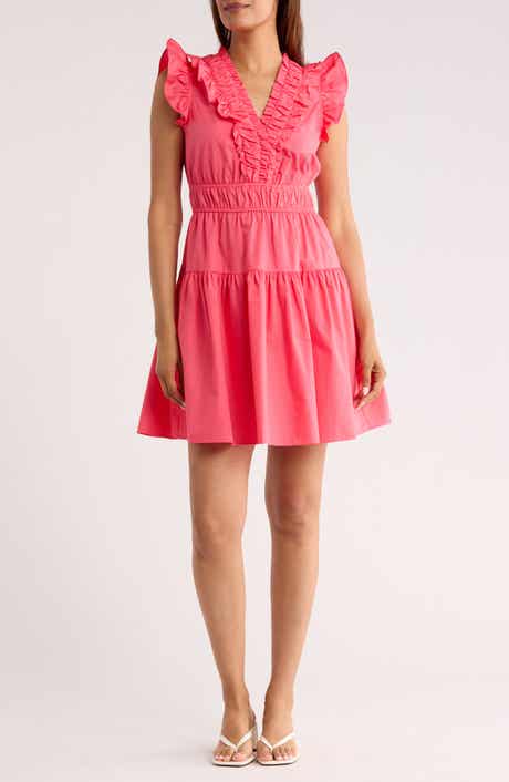 Vince Camuto Ruffle V-Neck Cotton Minidress