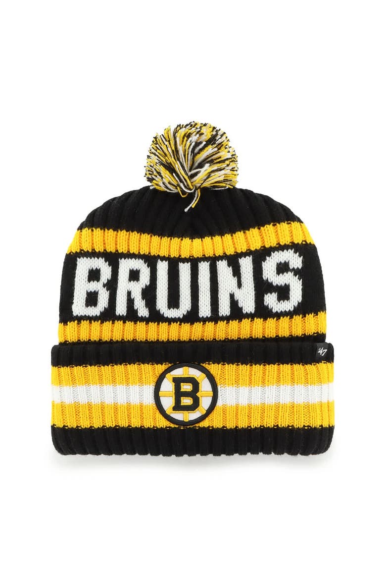 Men's '47  Black Boston Bruins Bering Cuffed Knit Hat with Pom, Main, color, Black