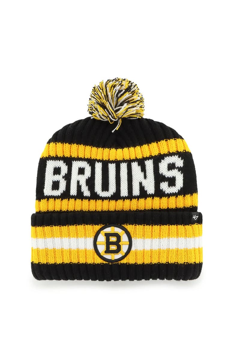 '47 Men's '47  Black Boston Bruins Bering Cuffed Knit Hat with Pom, Main, color, Black