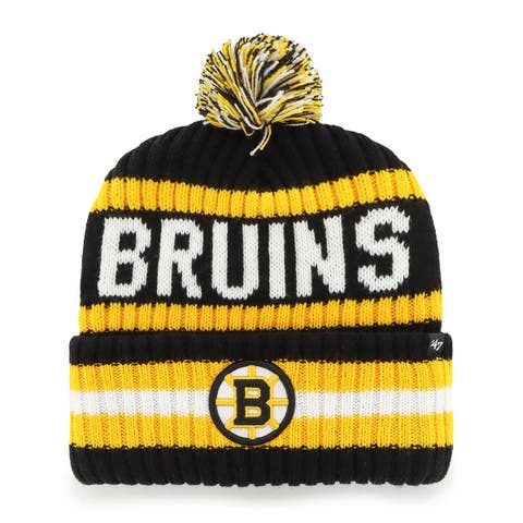 Men's '47  Black Boston Bruins Bering Cuffed Knit Hat with Pom