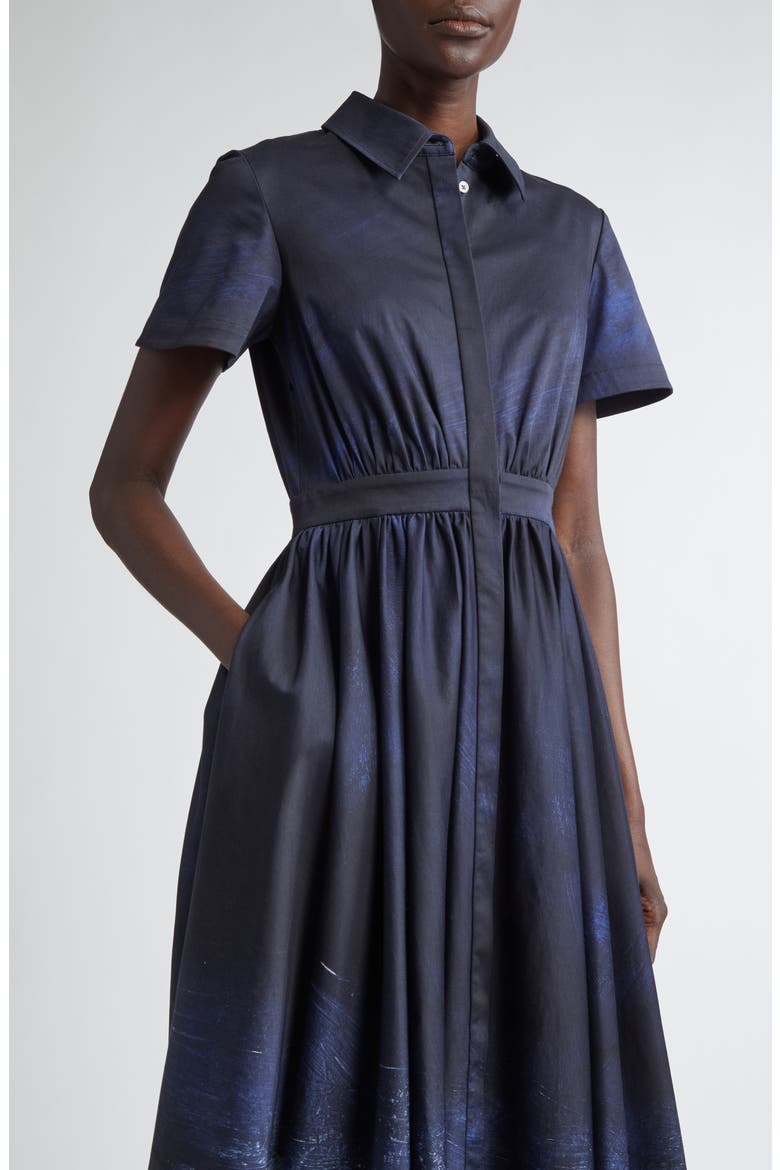 Brushed Stretch Cotton Canvas Midi Dress, Alternate, color, NAVY / WHITE SMUDGED CANVAS