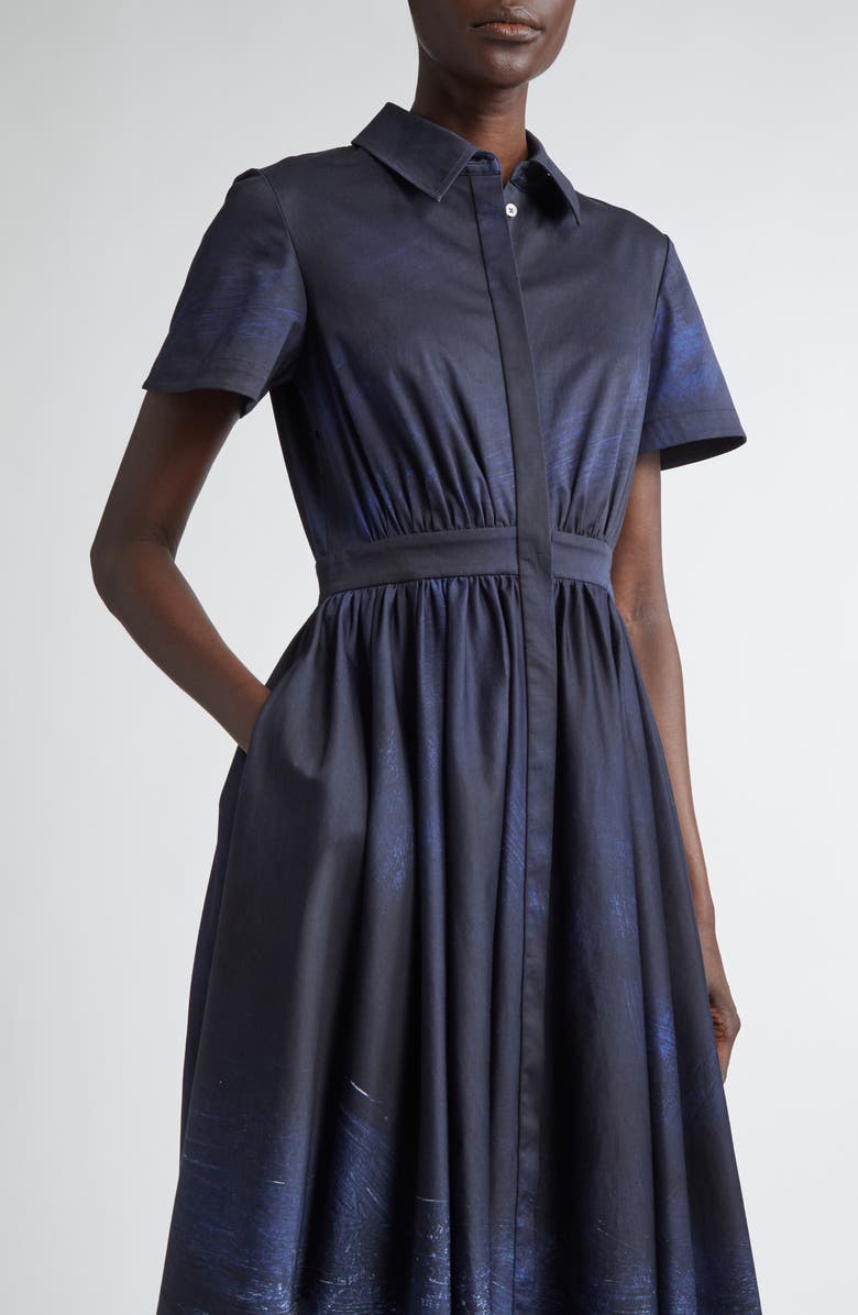 Jason Wu Collection Brushed Stretch Cotton Canvas Midi Dress, Alternate, color, Navy / White Smudged Canvas