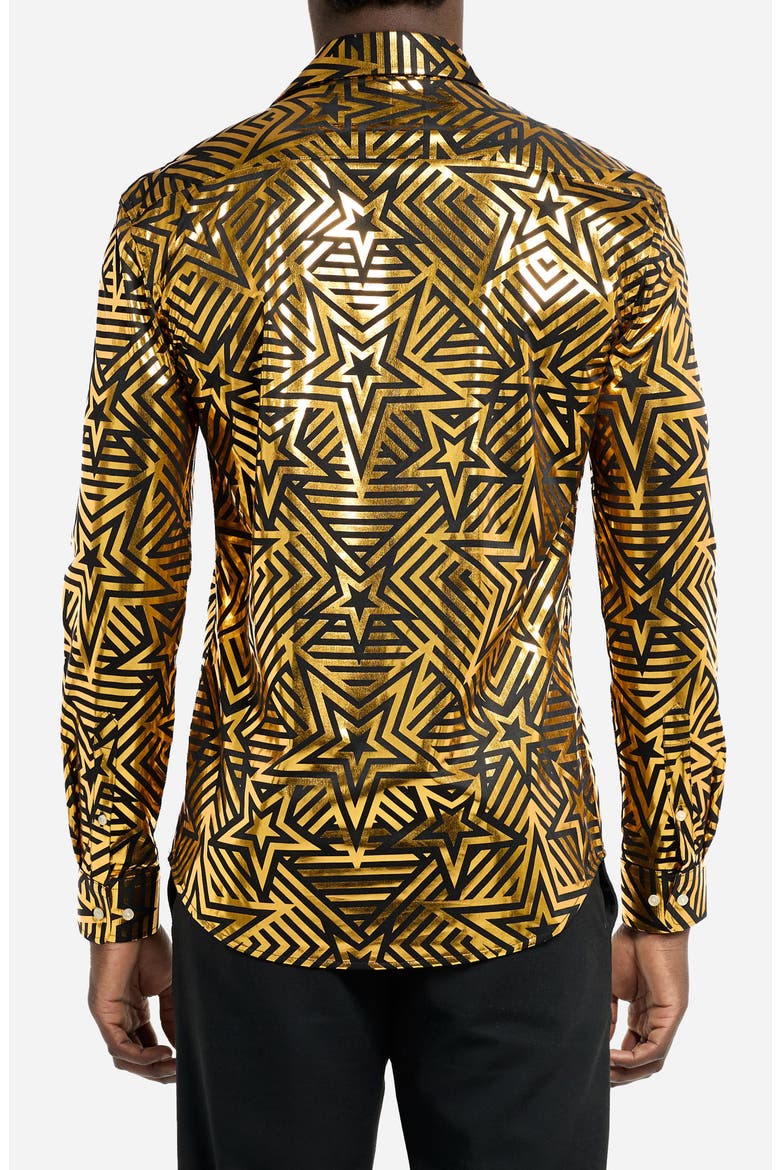 Golden Geo Star Modern Tailored Fit Button-Up Shirt, Alternate, color, BLACK