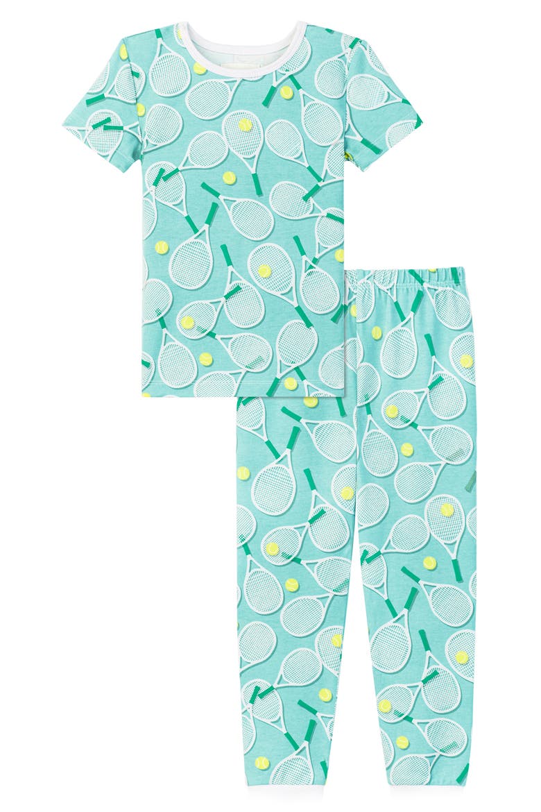 Kids' Print Fitted Stretch Organic Cotton Two-Piece Pajamas, Main, color, TENNIS CLUB