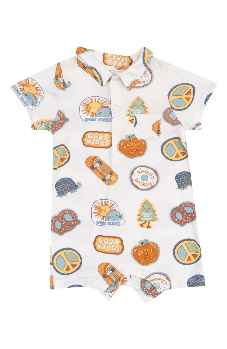 Angel Dear Groovy Vibes Print Polo Romper, Main, color, 