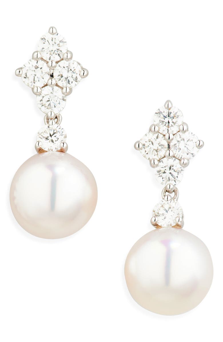 Mikimoto Akoya Pearl & Diamond Earrings, Main, color, Pearl/ White Gold
