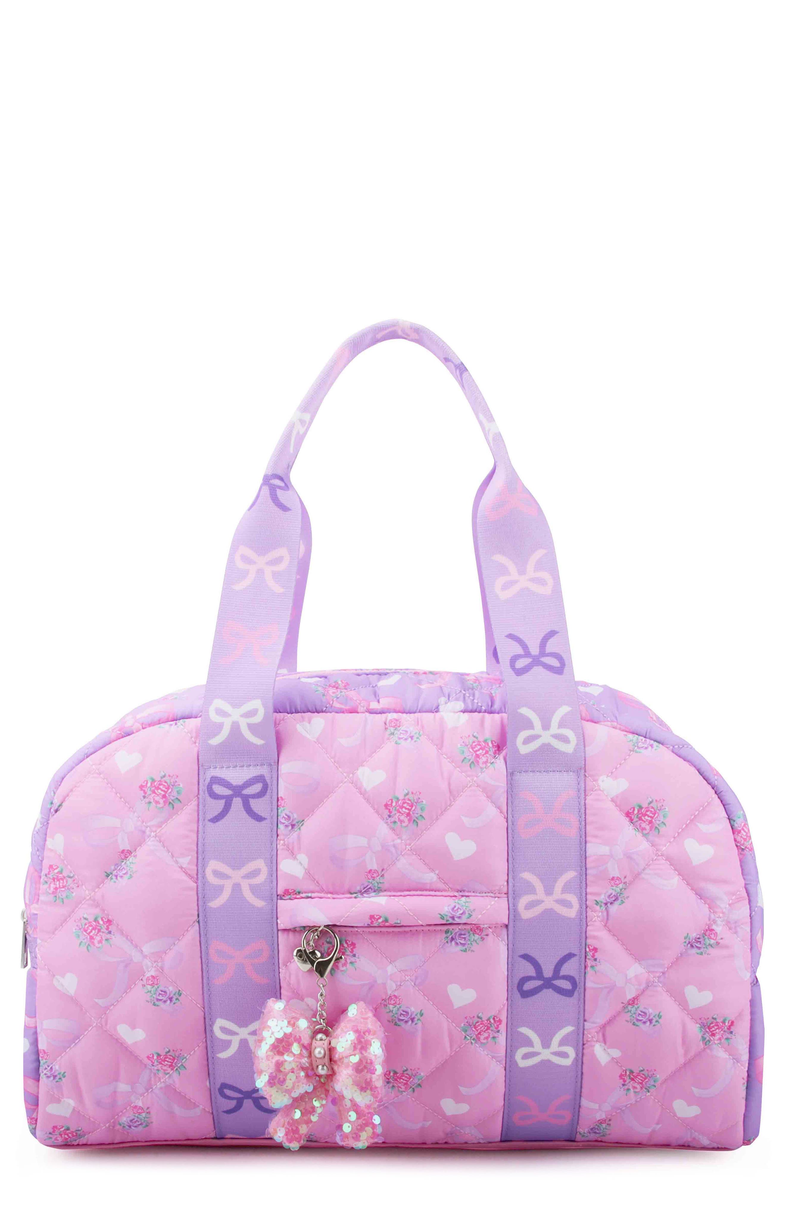 OMG Accessories Kids' Bow Quilt Duffle Bag, Main, color, Purple Multi